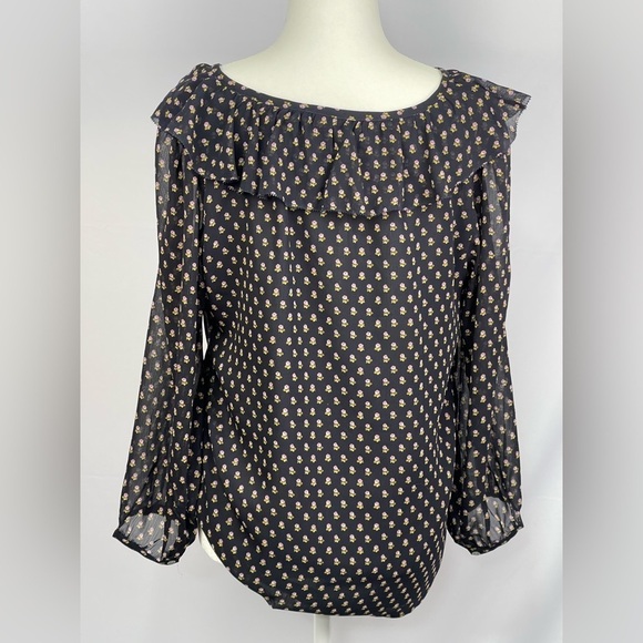 LOFT floral print navy blouse. Women’s small - Picture 3 of 12